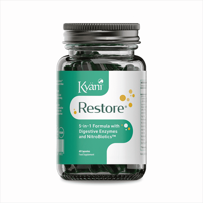 Amare Restore supplement met 9 plantenstoffen, 5 spijsverteringsenzymen en levende bacteriën voor een gezonde darmflora