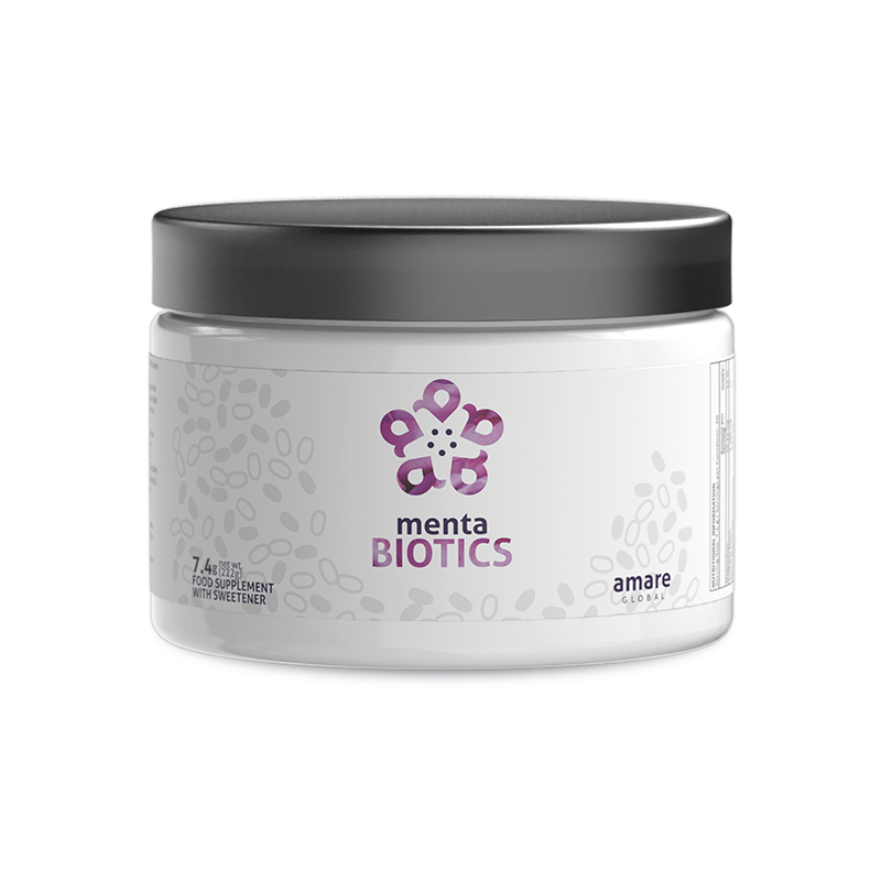 MentaBiotics is een probiotica- en prebioticaformule die de darm-hersen-as ondersteunt en bijdraagt aan een betere stemming en stressbestendigheid.